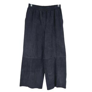 Karen Millen Goat Suede Cropped Pull On Pants Size 6 Black Wide Leg PT-2672